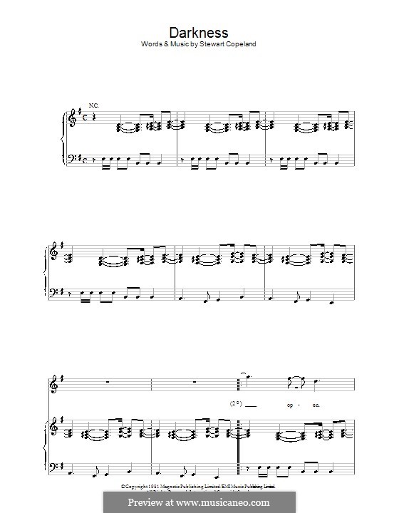 Darkness (The Police): Für Stimme und Klavier (oder Gitarre) by Stewart Copeland