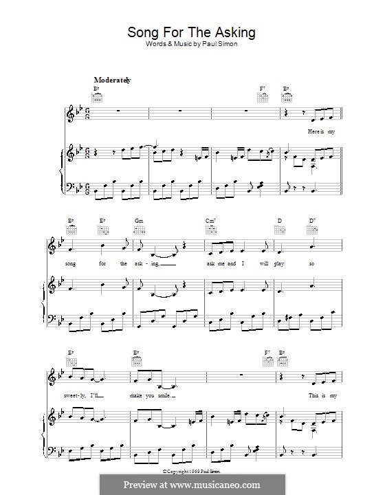 Song for the Asking (Simon & Garfunkel): Für Stimme und Klavier (oder Gitarre) by Paul Simon