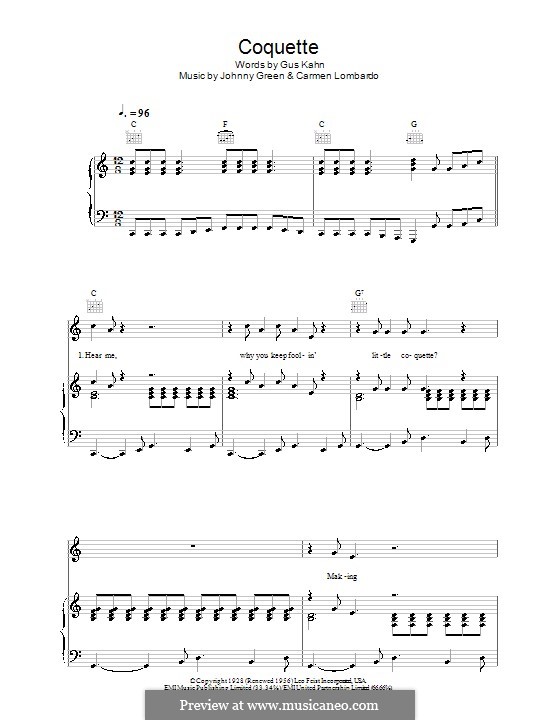 Coquette: Für Stimme und Klavier (oder Gitarre) by Carmen Lombardo, John W. Green