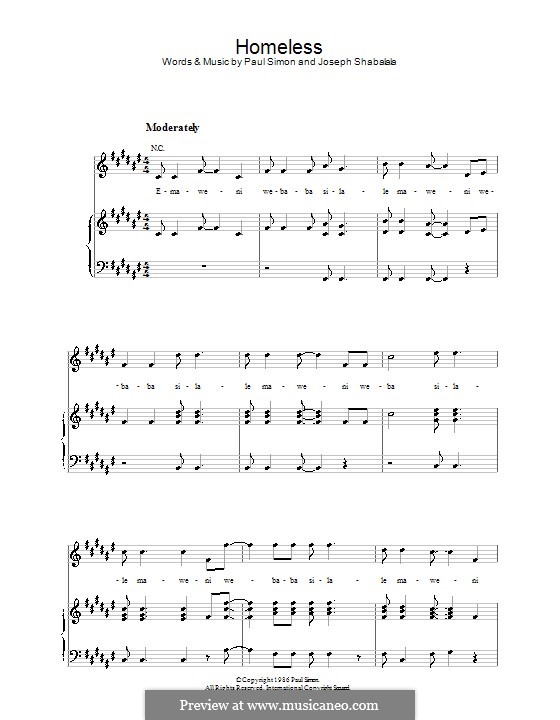 Homeless: Für Stimme und Klavier (oder Gitarre) by Joseph Shabalala