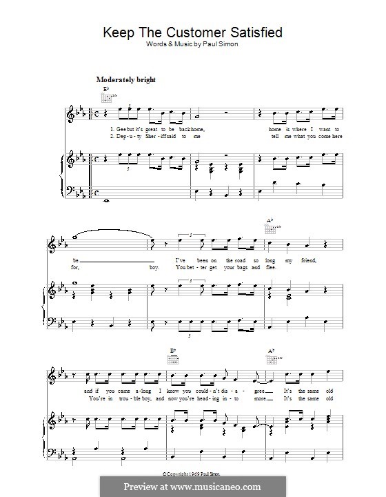 Keep the Customer Satisfied (Simon & Garfunkel): Für Stimme und Klavier (oder Gitarre) by Paul Simon