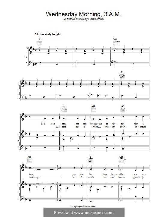 Wednesday Morning, 3 A.M. (Simon & Garfunkel): Für Stimme und Klavier (oder Gitarre) by Paul Simon