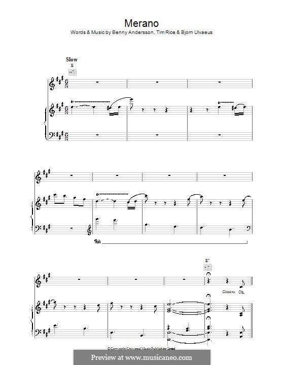Merano (from Chess): Für Stimme und Klavier (oder Gitarre) by Benny Andersson, Björn Ulvaeus