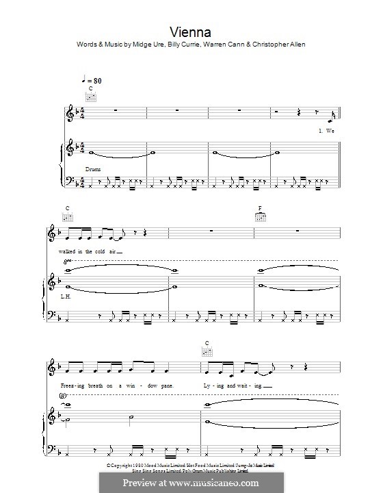 Vienna (Ultravox): Für Stimme und Klavier (oder Gitarre) by Billy Currie, Christopher Allen, Midge Ure, Warren Cann