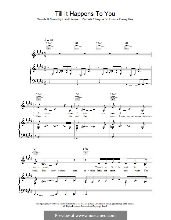 Till It Happens To You (Corinne Bailey Rae): Für Stimme und Klavier (oder Gitarre) by Pamela Sheyne, Paul Herman