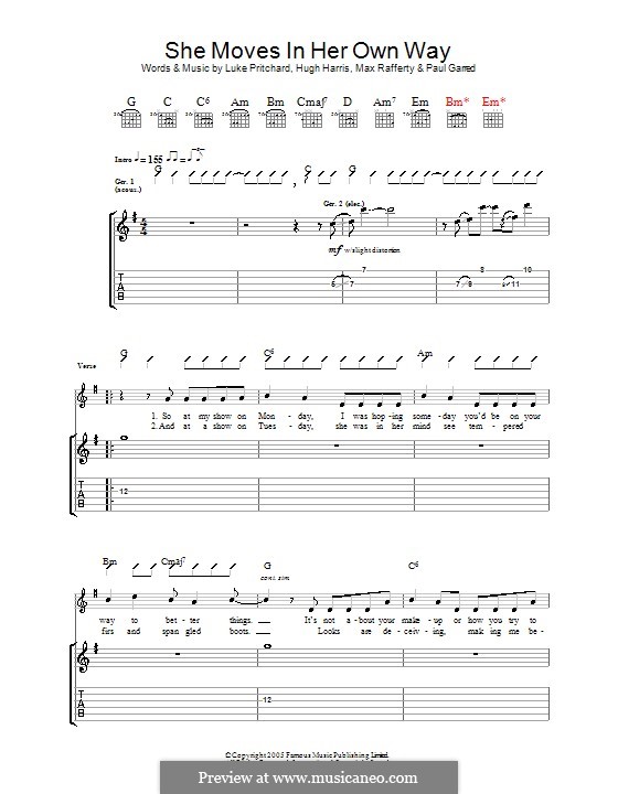 She Moves in Her Own Way (The Kooks): Für Gitarre mit Tabulatur by Hugh Harris, Luke Pritchard, Max Rafferty, Paul Garred