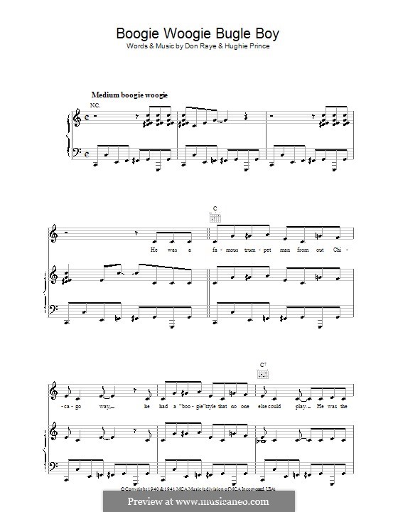 Boogie Woogie Bugle Boy (The Andrews Sisters): Für Stimme und Klavier (oder Gitarre) by Don Raye, Hughie Prince