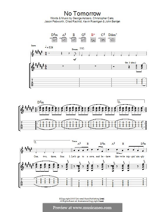 No Tomorrow (Orson): Für Gitarre mit Tabulatur by Chad Rachild, Christopher Cano, George Astasio, Jason Pebworth, John Bentjen, Kevin Roentgen