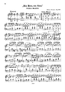 Ein Herz, ein Sinn, Op.323: For piano by Johann Strauss (Sohn)