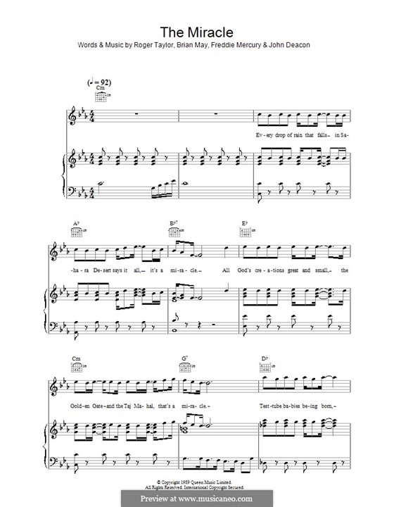 The Miracle (Queen): Für Stimme mit Klavier oder Gitarre by Brian May, Freddie Mercury, John Deacon, Roger Taylor