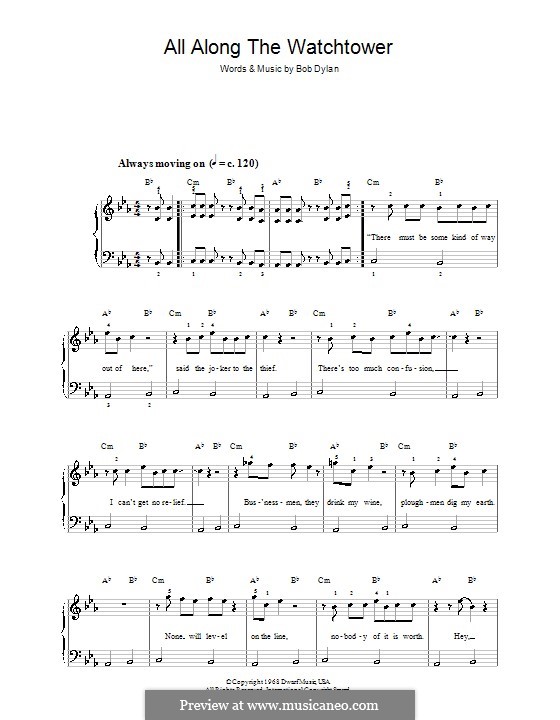 All Along the Watchtower: Für Klavier, leicht by Bob Dylan
