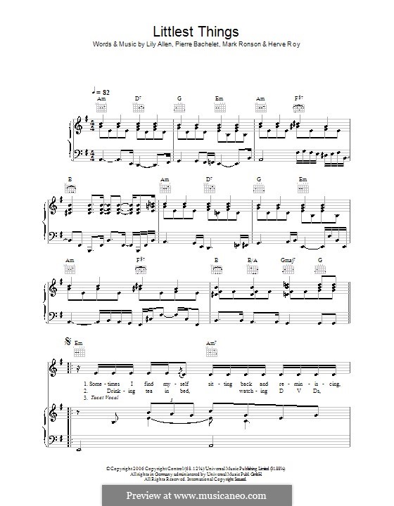 Littlest Things: Für Stimme und Klavier (oder Gitarre) by Herve Roy, Lily Allen, Mark Ronson, Pierre Bachelet