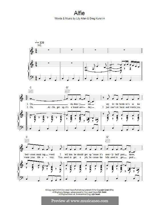 Alfie (Lily Allen): Für Stimme und Klavier (oder Gitarre) by Greg Kurstin