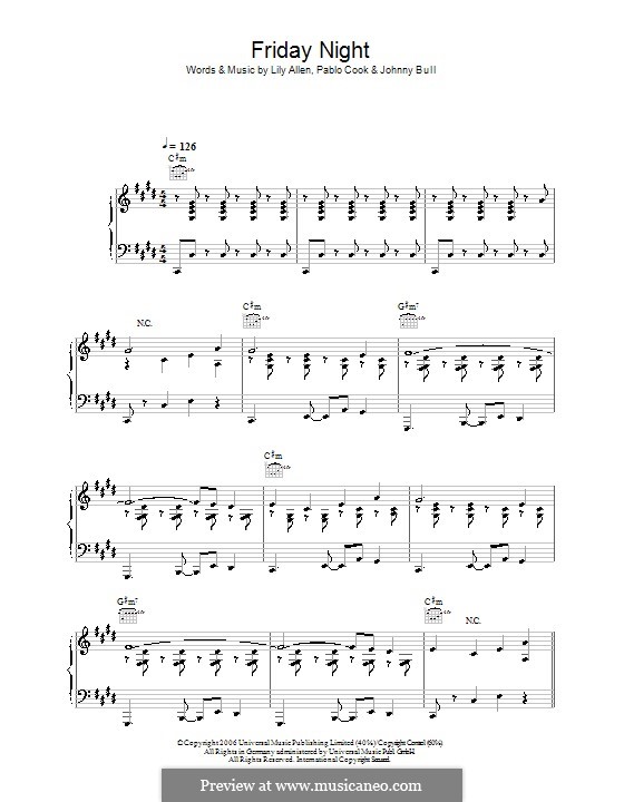 Friday Night (Lily Allen): Für Stimme und Klavier (oder Gitarre) by Johnny Bull, Pablo Cook