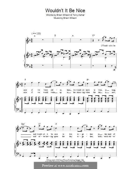 Wouldn't It Be Nice (The Beach Boys): Für Stimme und Klavier (oder Gitarre) by Brian Wilson, Mike Love, Tony Asher