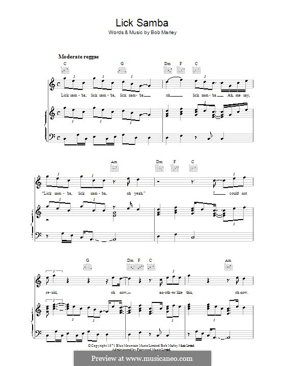 Lick Samba: Für Stimme und Klavier (oder Gitarre) by Bob Marley