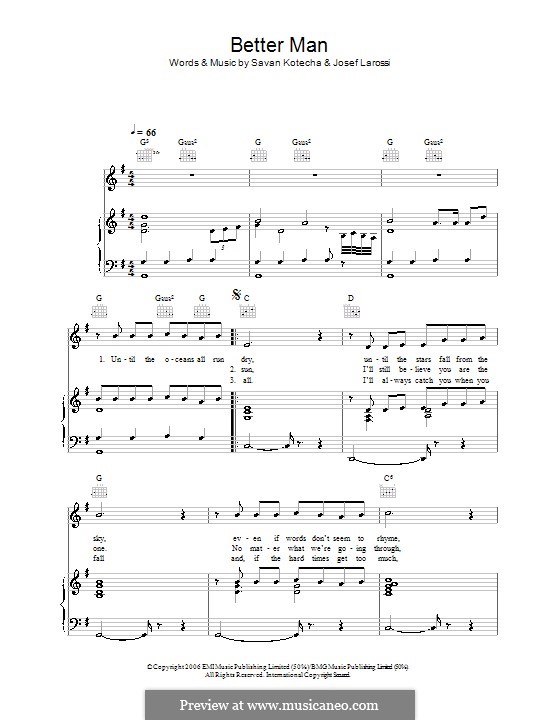 A Better Man (Shayne Ward): Für Stimme und Klavier (oder Gitarre) by Josef Larossi, Savan Kotecha