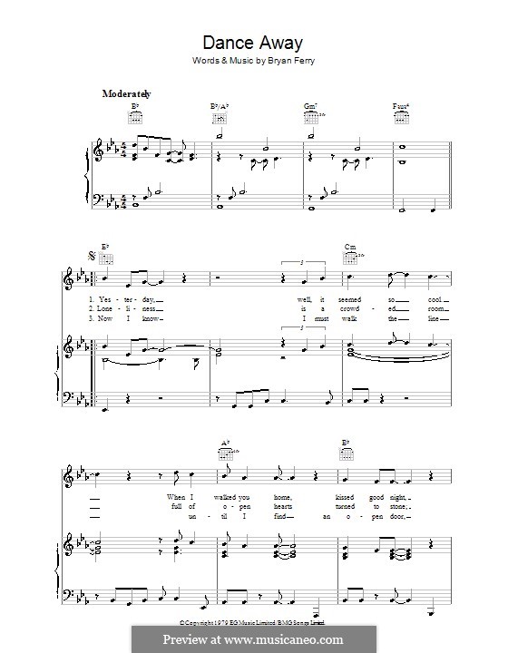Dance Away (Roxy Music): Für Stimme und Klavier (oder Gitarre) by Bryan Ferry