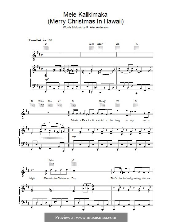 Mele Kalikimaka: Für Stimme und Klavier (oder Gitarre) by Robert Alexander Anderson