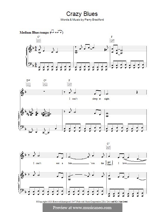 Crazy Blues: Für Stimme und Klavier (oder Gitarre) by Perry Bradford