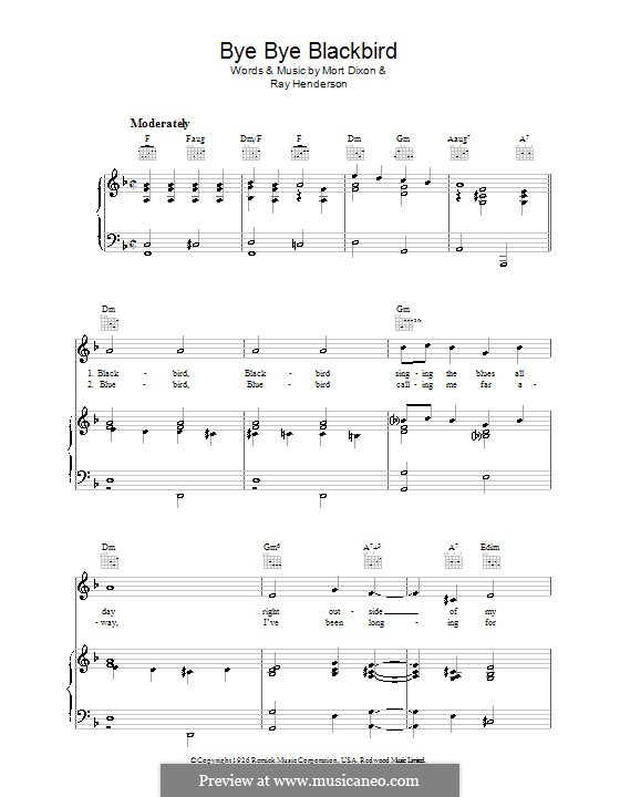 Bye Bye Blackbird: Für Stimme und Klavier (oder Gitarre) by Ray Henderson