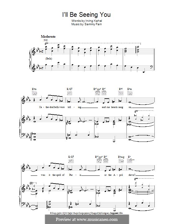 I'll Be Seeing You: Für Stimme mit Klavier oder Gitarre by Irving Kahal, Sammy Fain