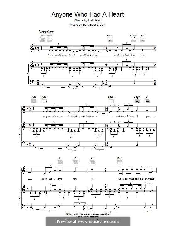 Anyone Who Had A Heart Lyrics Deutsch Anyone Who Had a Heart von B. Bacharach - Noten auf MusicaNeo
