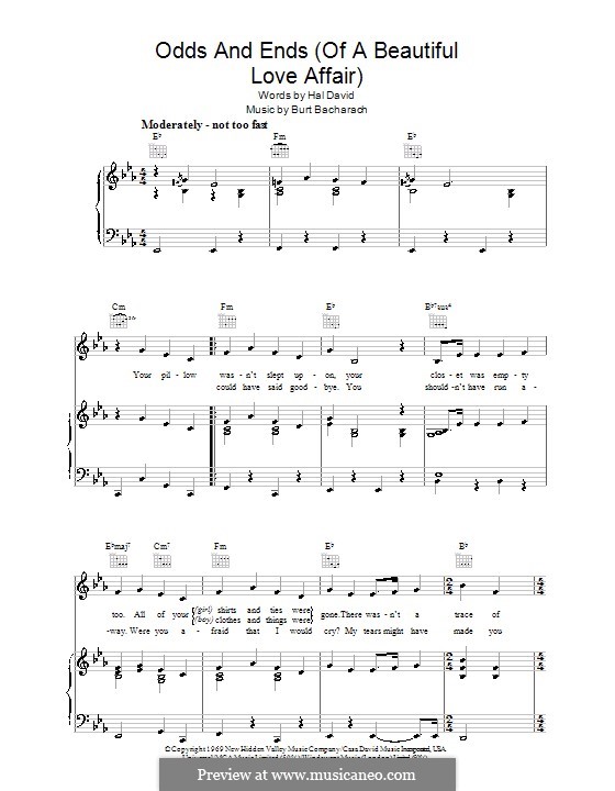 Odds and Ends (Of a Beautiful Love Affair): Für Stimme und Klavier (oder Gitarre) by Burt Bacharach