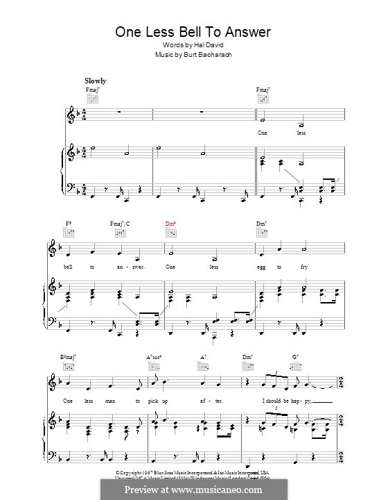 One Less Bell to Answer: Für Stimme und Klavier (oder Gitarre) by Burt Bacharach