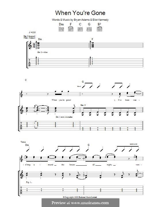 When You're Gone (Bryan Adams and Melanie C): Für Gitarre mit Tabulatur by Bryan Adams, Eliot Kennedy