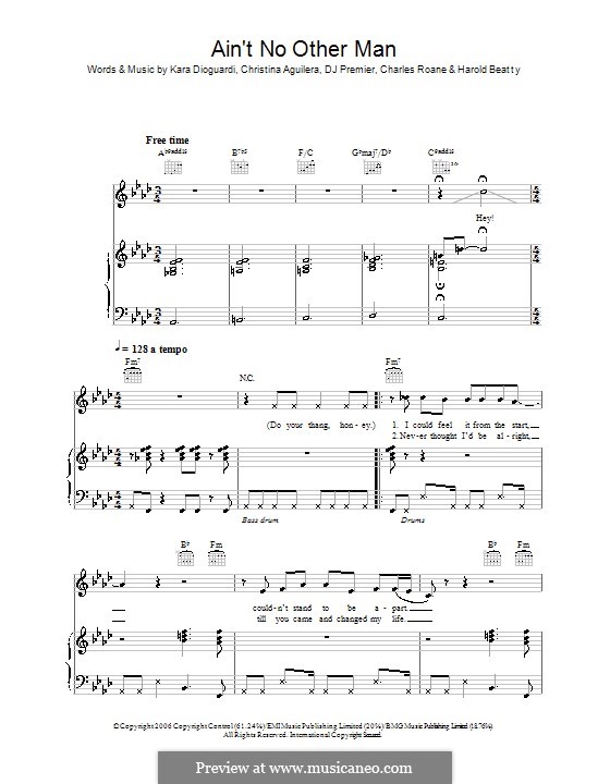 Ain't No Other Man: Für Stimme und Klavier (oder Gitarre) by Charles Roane, Christina Aguilera, DJ Premier, Harold Beatty, Kara DioGuardi