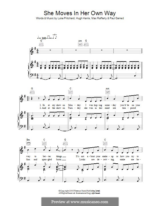 She Moves in Her Own Way (The Kooks): Für Stimme und Klavier (oder Gitarre) by Hugh Harris, Luke Pritchard, Max Rafferty, Paul Garred