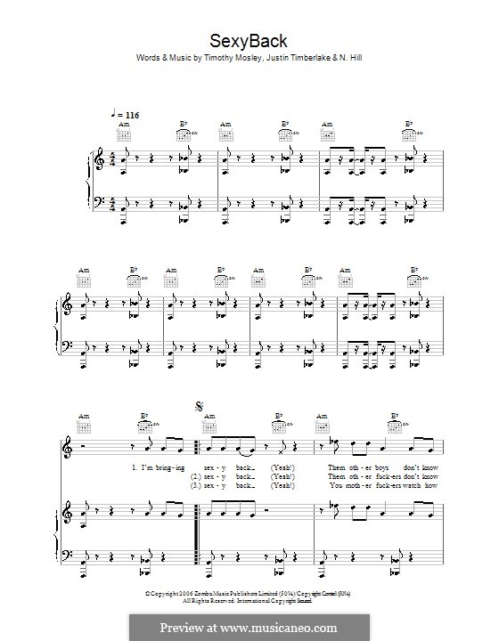 SexyBack (Justin Timberlake): Für Stimme und Klavier (oder Gitarre) by N. Hill, Timbaland