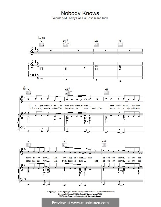 Nobody Knows (Kevin Sharp): Für Stimme und Klavier (oder Gitarre) by Don Dubose, Joe Rich