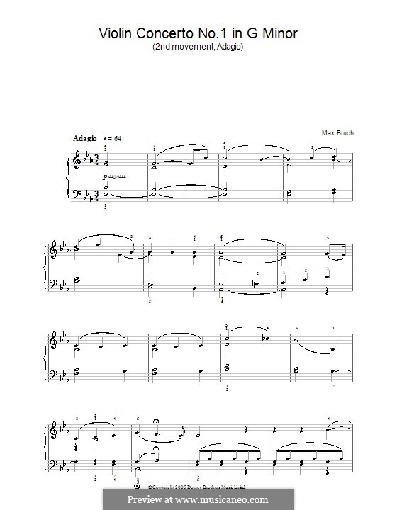 Violinkonzert Nr.1 in g-Moll, Op.26: Movement II. Version for easy piano by Max Bruch