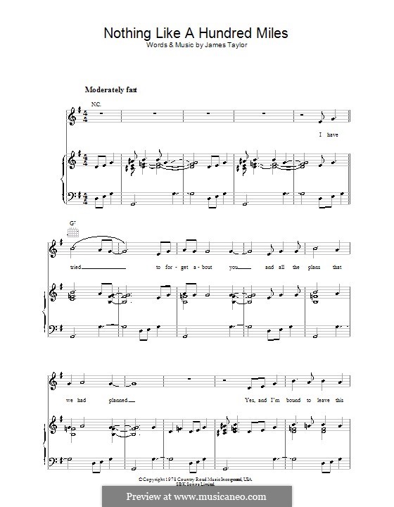 Nothing Like a Hundred Miles: Für Stimme und Klavier (oder Gitarre) by James Taylor