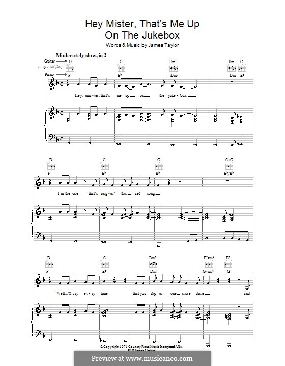 Hey Mister That's Me Up on the Jukebox: Für Stimme und Klavier (oder Gitarre) by James Taylor