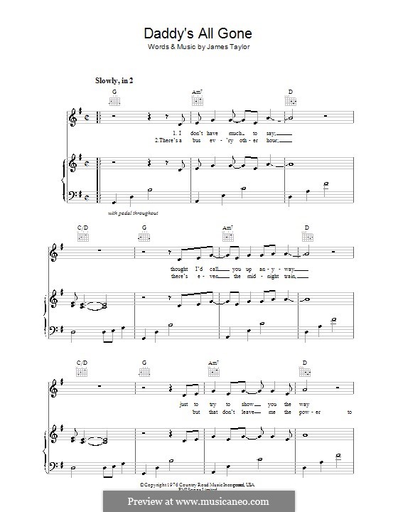 Daddy's All Gone: Für Stimme und Klavier (oder Gitarre) by James Taylor