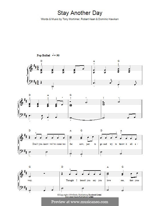 Stay Another Day (East 17): Für Klavier, leicht by Dominic Hawken, Robert Kean, Tony Mortimer