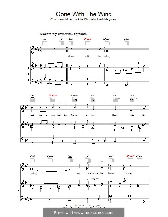 Gone with the Wind (Horace Heidt): Für Stimme und Klavier (oder Gitarre) by Allie Wrubel, Herb Magidson
