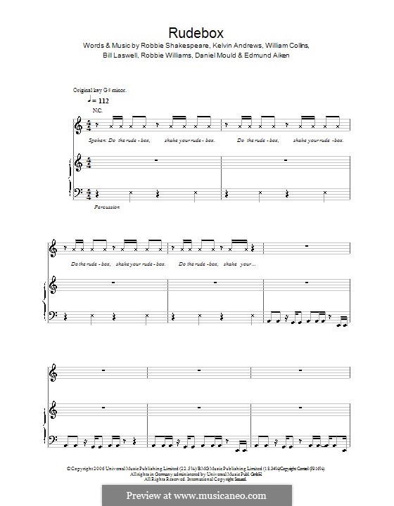 Rudebox (Robbie Williams): Für Stimme und Klavier (oder Gitarre) by William Collins, Bill Laswell, Daniel Mould, Edmund Aiken, Kelvin Andrews, Robbie Shakespeare