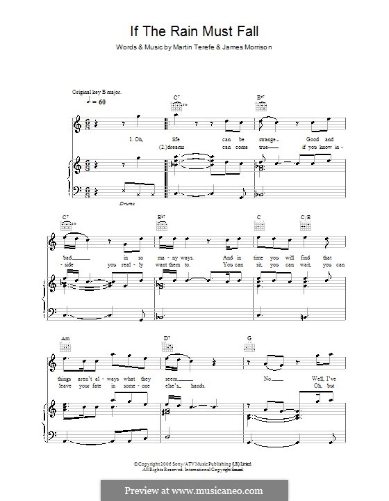 If the Rain Must Fall: Für Stimme und Klavier (oder Gitarre) by Martin Terefe