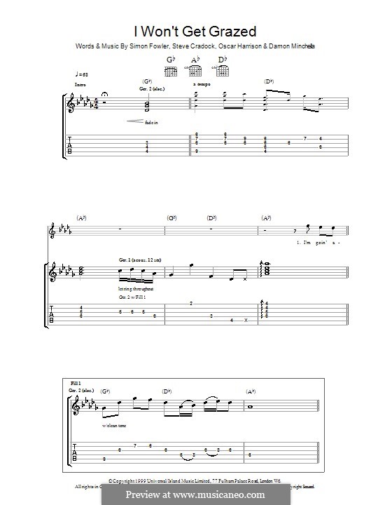 I Won't Get Grazed (Ocean Colour Scene): Für Gitarre mit Tabulatur by Damon Minchella, Oscar Harrison, Simon Fowler, Steve Cradock