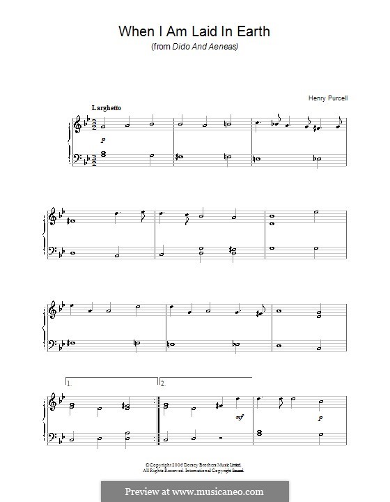Dido's Lament: Version für leichtes Klavier by Henry Purcell