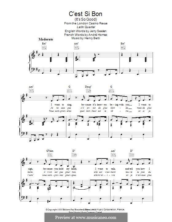 C'est Si Bon (It's So Good): Für Stimme und Klavier (oder Gitarre) by Henri Betti