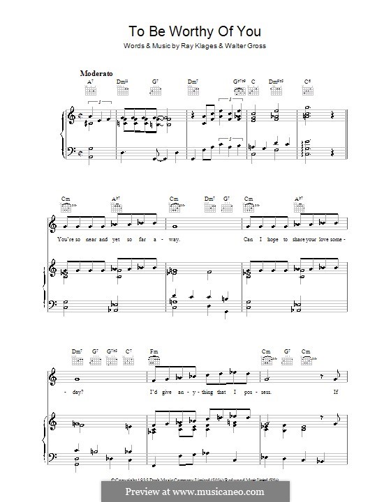To Be Worthy of You: Für Stimme und Klavier (oder Gitarre) by Walter Gross