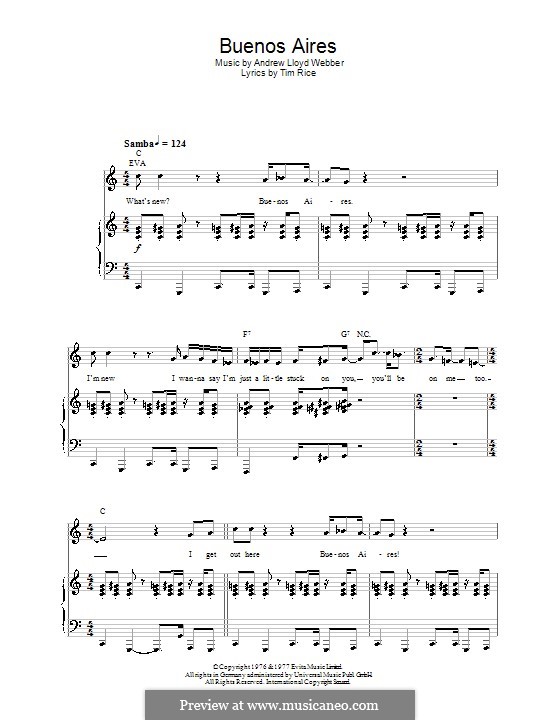 Buenos Aires: Für Stimme und Klavier oder Gitarre (C-Dur) by Andrew Lloyd Webber