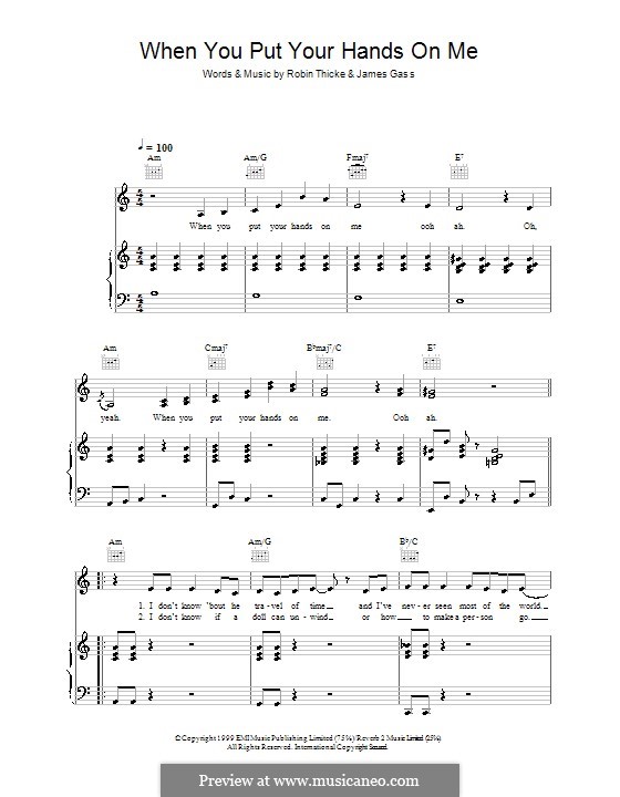 When You Put Your Hands on Me (Christina Aguilera): Für Stimme und Klavier (oder Gitarre) by James Gass, Robin Thicke