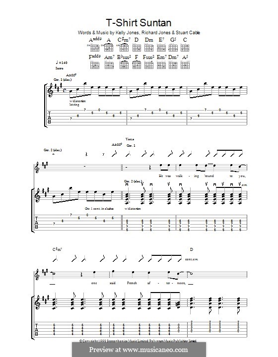 T-Shirt Suntan (Stereophonics): Für Gitarre mit Tabulatur by Kelly Jones, Richard Jones, Stuart Cable