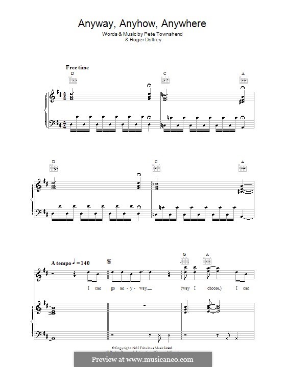 Anyway, Anyhow, Anywhere (The Who): Für Stimme und Klavier (oder Gitarre) by Peter Townshend, Roger Daltrey